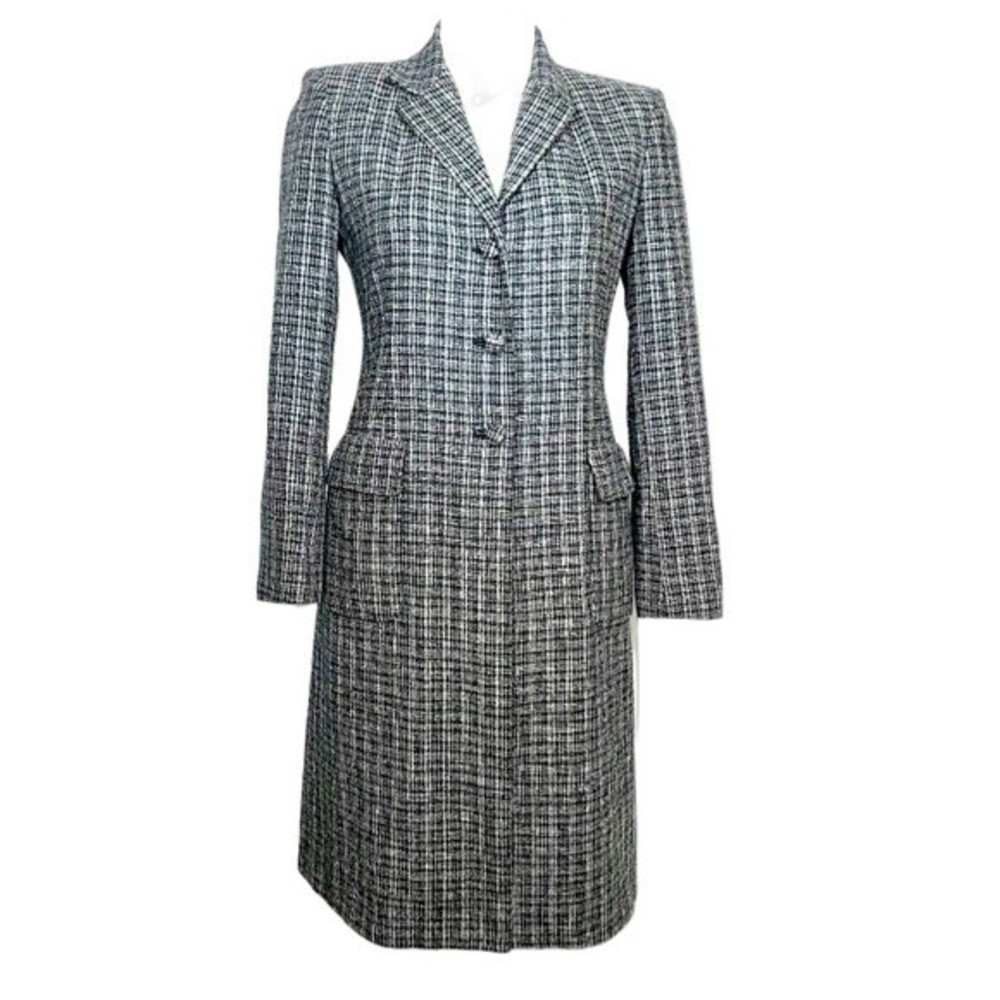 Kay Unger 100% Silk Plaid Print Trench